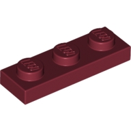 Lego destička 1x3, tmavě červená (4164223, 4539076)